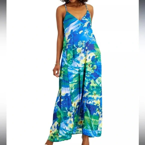 Tahari ASL | Dresses | Tahari Asl Printed Maxi Dress Blue Green Outdoor  Green Abstract Art Print Small | Poshmark